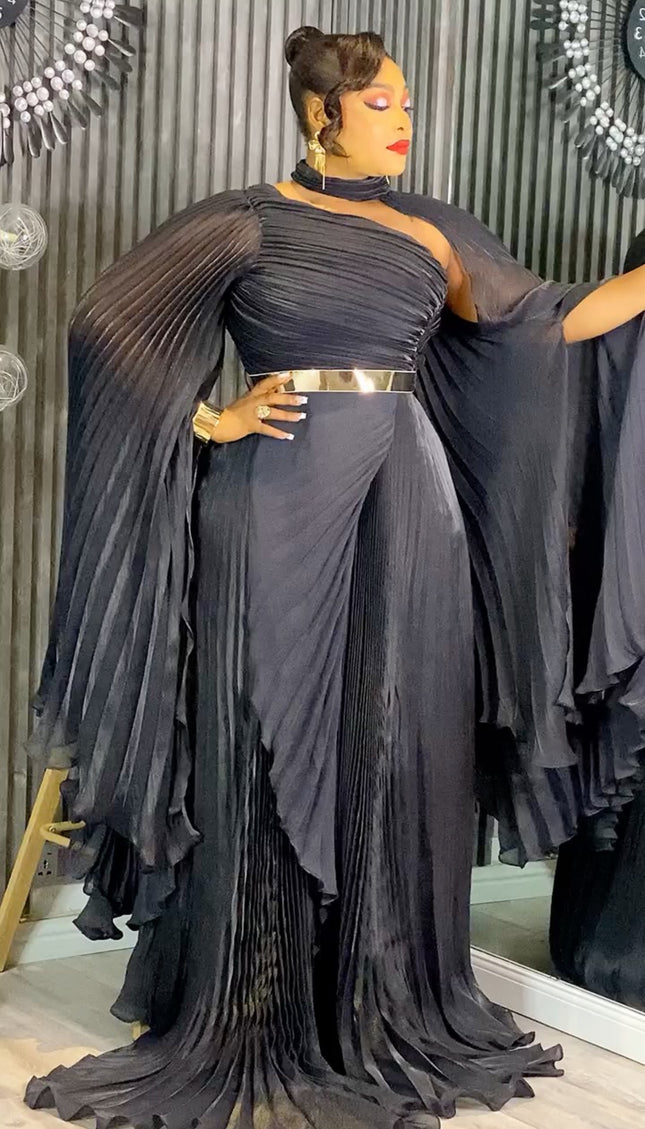 Asymmetric Pleated Draped Maxi Dress - Birthday Photoshoot Cocktail Dinner Wedding Guest Party