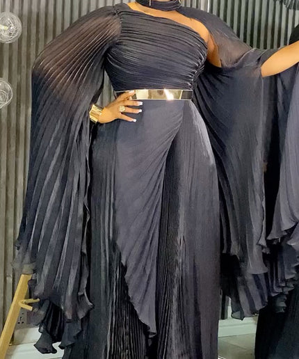 Asymmetric Pleated Draped Maxi Dress - Birthday Photoshoot Cocktail Dinner Wedding Guest Party