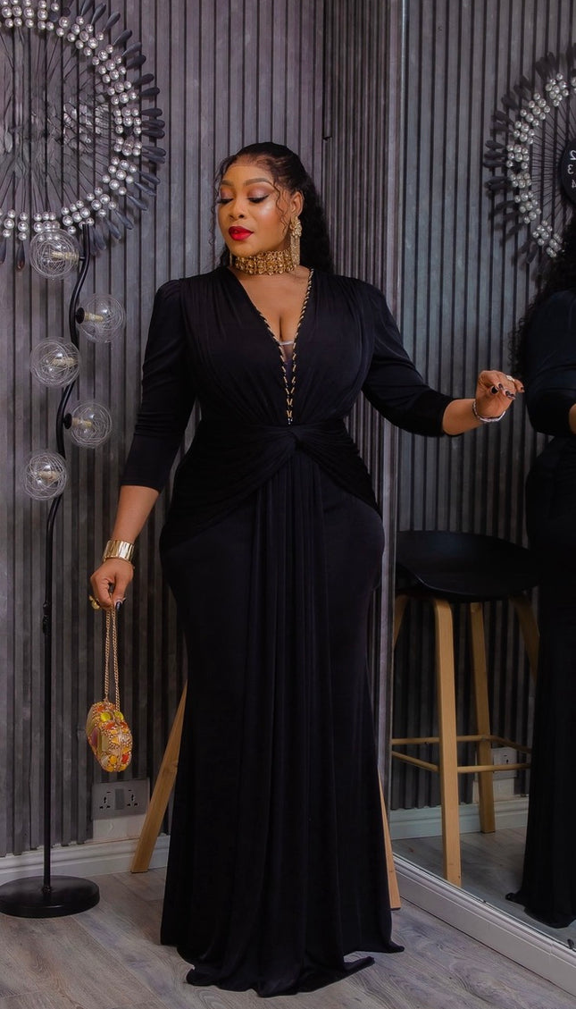 Red Embellished Draped Ruched Maxi Dress