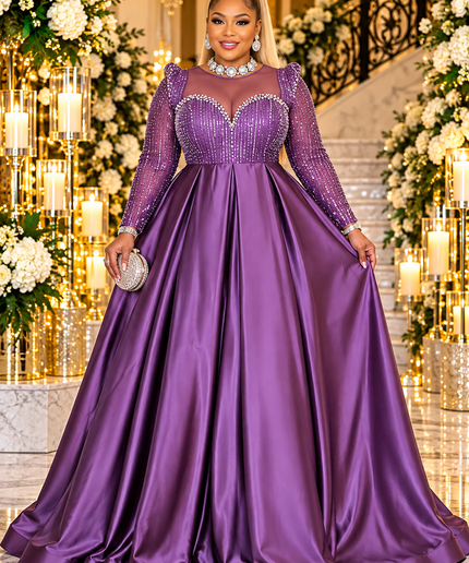 "Holiday Photoshoot Dress" Red Embellished Long Sleeve Pleated Formal Gown for Mother of The Bride Church Reception Wedding Guest Party Cocktail