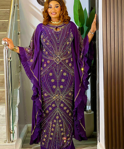 Sparkly Red Rhinestone Ruffle Kaftan African Bubu Wedding Attire Birthday Naming Ceremony Church Anniversary Party Dress