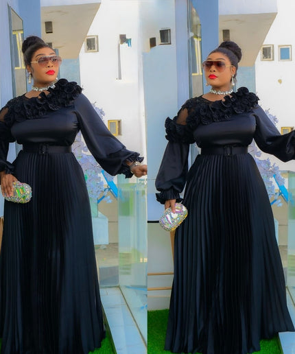 Elegant Black One-Shoulder Ruffle Pleated Twirl A-Line Dress Wedding Guest Mother of The Bride Party Outfit Formal Evening Gown