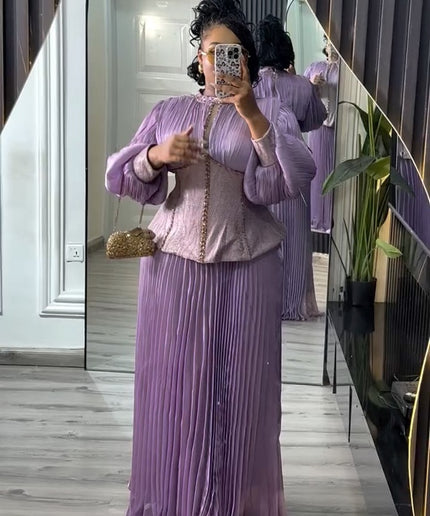 Statement Bishop Sleeve Embellished 2 Piece Evening Wear | Party Anniversary Reception Wedding Guest Birthday Cocktail