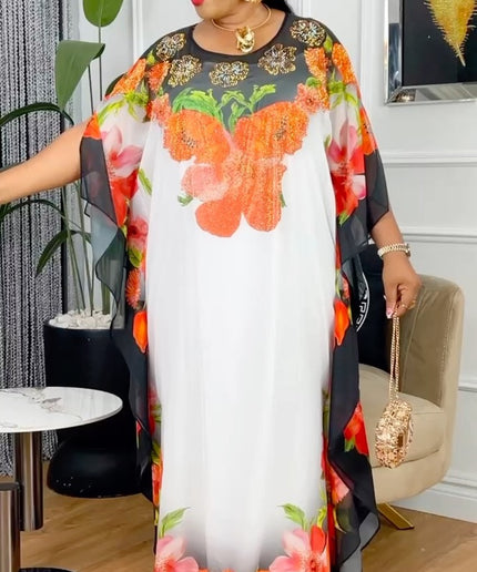 Rhinestone Kaftan Dress Free Flowing Floor Length
