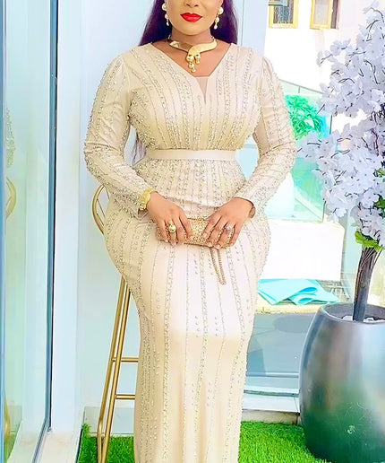 Metallic Embellished Floor Length Evening Gown | Celebrant Wedding Guest Birthday Party Mother of The Bride Gala Pageant