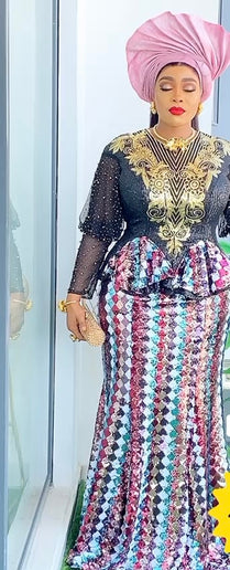 Sequin Embellished Peplum Maxi Gown