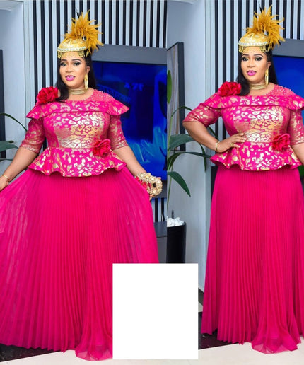 African Dress Women Pleated Embellished Peplum Maxi Gown