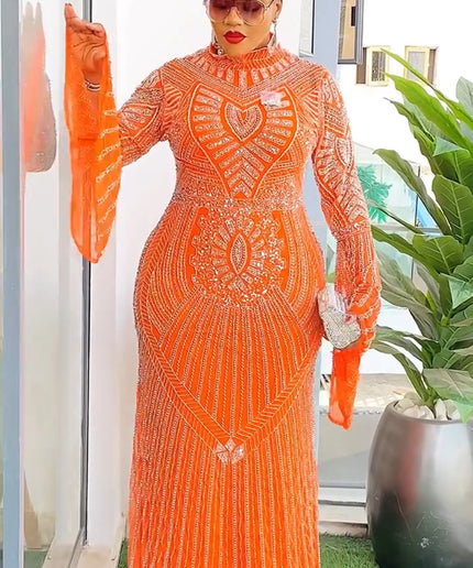 Bell Sleeve Beaded Embellished Maxi Dress