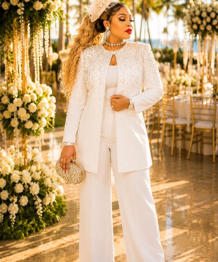 Burgundy Rhinestone Embellished 3-Piece Suit Set, Jacket Camisole Wide-Leg Pants: Wedding Guest Graduation Anniversary Engagement Ceremony Mother of The Bride Plus Size