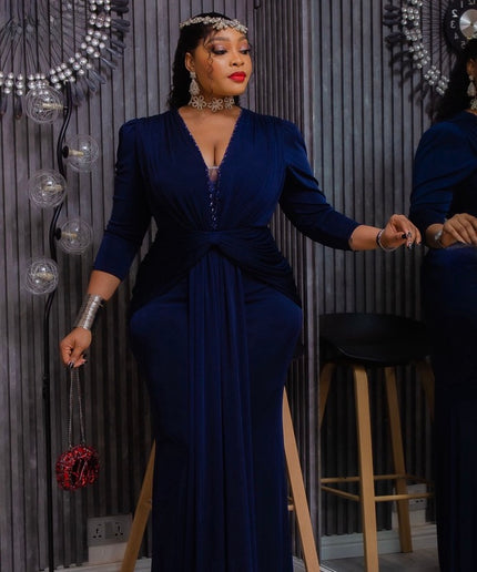 Red Embellished Draped Ruched Maxi Dress