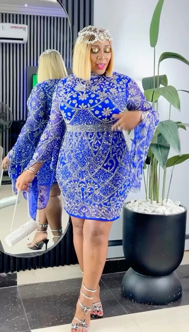 Beaded Wide Sleeve Midi Dress | Birthday Party Celebrant Wedding Guest Prom