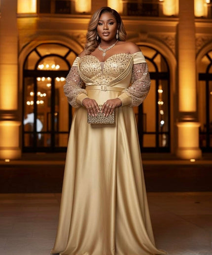 White Off-The-Shoulder Sequin Maxi Gown for Anniversary Cocktail Dinner Civil Formal Wedding Dress Bridal Photoshoot Mother of The Bride