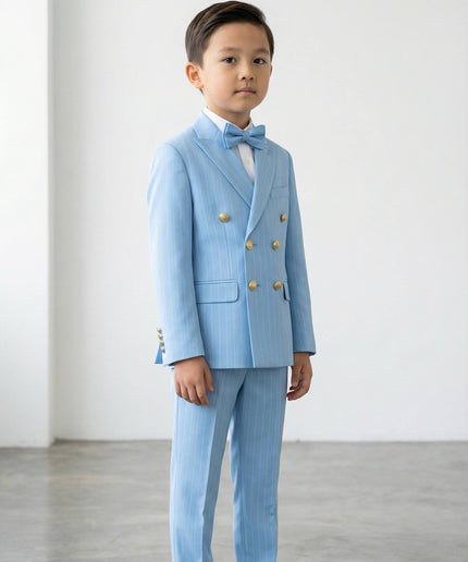 Boys' Pinstripe Slim Fit 5-Piece Suit Set: Wedding Ring Bearer Baptism Graduation Birthday Party Photoshoot