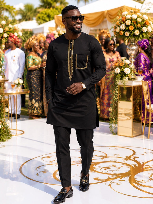 Luxury Men's African Wedding Guest Attire Brown Embroidered Cotton Shirt & Pants 2-Piece Outfit for Groom Groomsmen Aso Ebi Father of The Bride Engagement Party Naming Ceremony Graduation Church Birthday Dinner Dashiki Buba & Sokoto