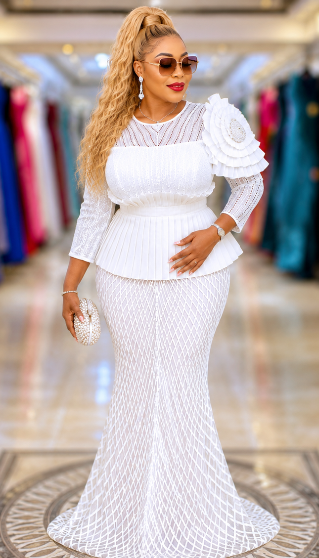 Meant To Be Seen White Sequin Embellished Party Dress for Birthday Party Wedding Guest Mother of The Bride Formal Gown