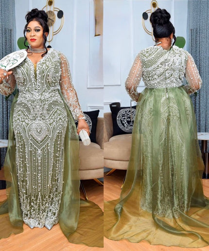 Plus Size Embellished Mother of The Bride Mermaid Gown Overskirt, Beaded Wedding Guest Dress Floor Length Maxi, Birthday Dinner Reception Gala Dress