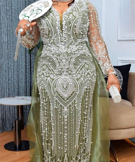 Plus Size Embellished Mother of The Bride Mermaid Gown Overskirt, Beaded Wedding Guest Dress Floor Length Maxi, Birthday Dinner Reception Gala Dress