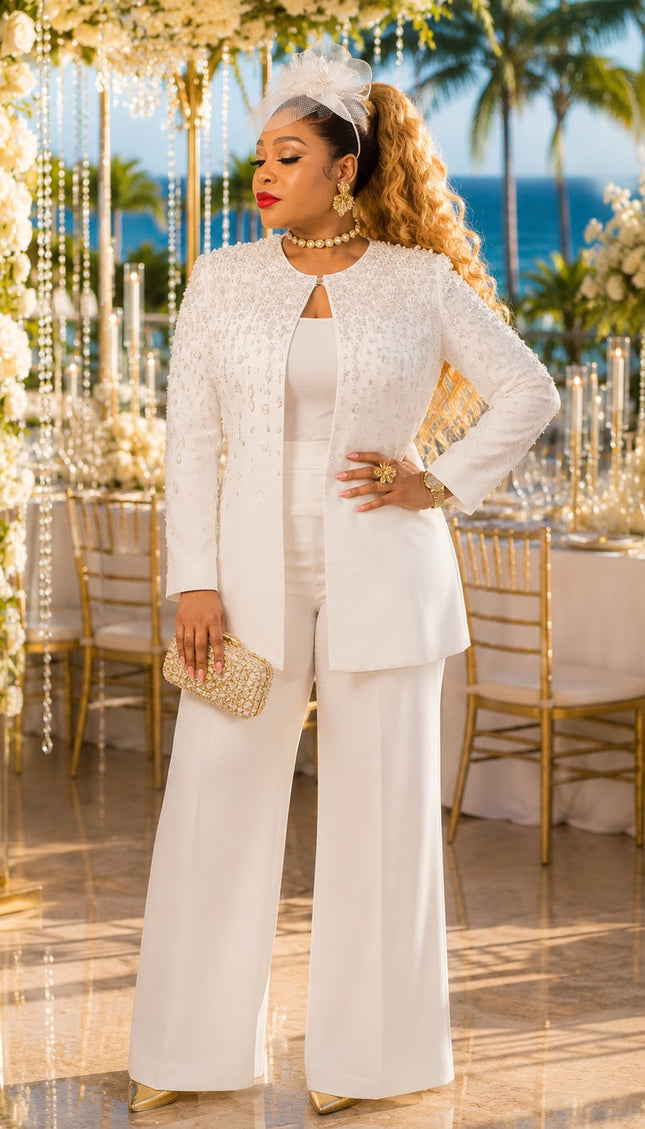 Burgundy Rhinestone Embellished 2-Piece Set, Jacket & Wide-Leg Pants Set: Birthday Dinner Holiday Photoshoot Wedding Guest Graduation Anniversary Engagement Party Church Ceremony Mother of Bride Plus Size