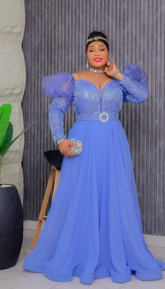 Off-The-Shoulder Embellished A-Line Gown