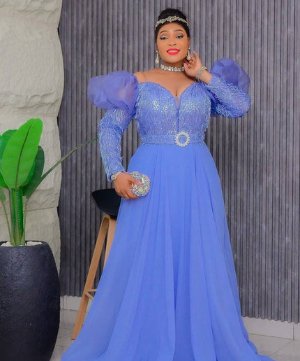 Off-The-Shoulder Embellished A-Line Gown