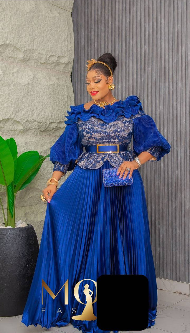 Ruffle Embellished Pleated A-Line Gown | Wedding Bridal Birthday Party Gala