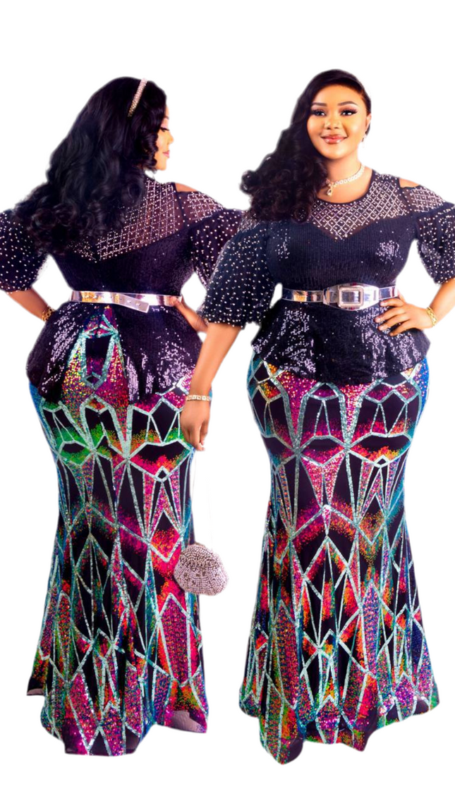 Sequin Cold Shoulder Maxi Dress
