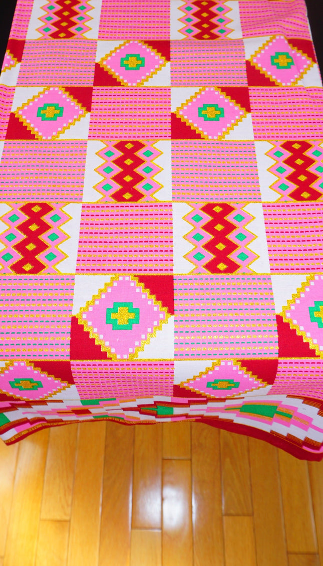 Metallic Pink Kente Fabric by The Yard Cotton