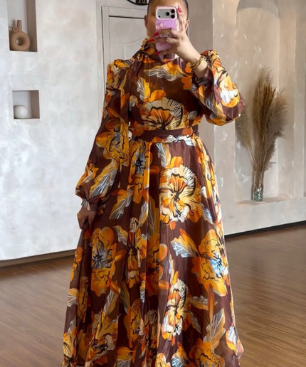 Floral Tie-Neck Twirl A-Line Dress: Wedding Guest Birthday Cocktail Anniversary