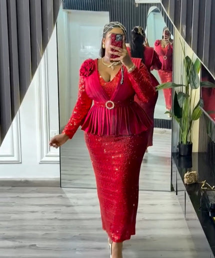 Sequin Pleated Peplum Maxi Dress | Women's Plus Size Evening Wear Wedding Guest Party Birthday