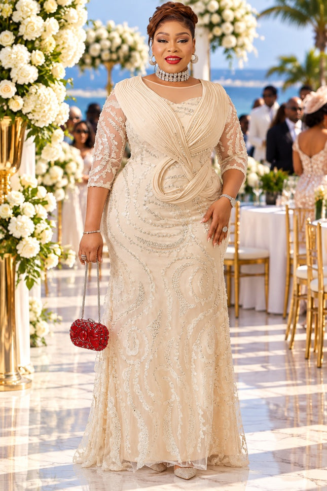 Elegant Pink Sculptural Shoulder Beaded Embellished Dress for Celebrant Birthday Party Wedding Guest Mother of Bride Formal Gown Plus Size