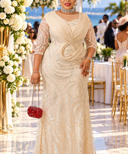 Elegant Sculptural Shoulder Beaded Embellished Maxi Dress for All Black Attire Wedding Guest Mother of The Bride Formal Evening Gown