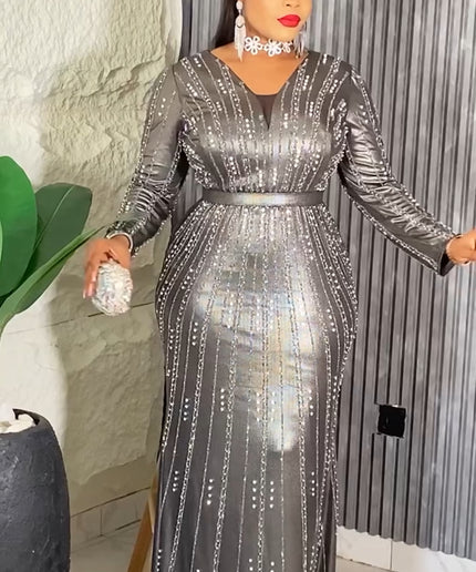 Metallic Embellished Floor Length Evening Gown | Celebrant Wedding Guest Birthday Party Mother of The Bride Gala Pageant