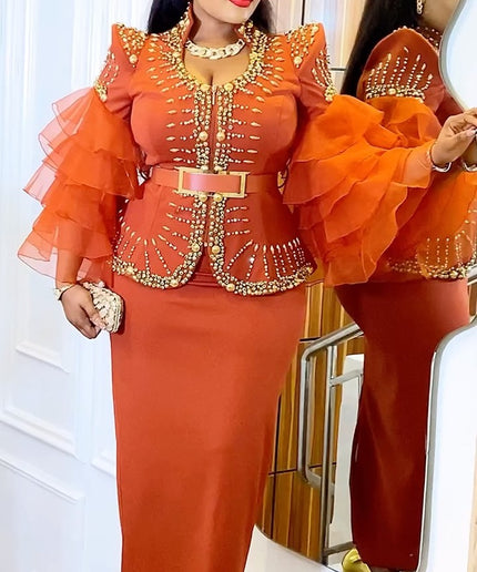 Dramatic Sleeves Embellished Blouse and Skirt