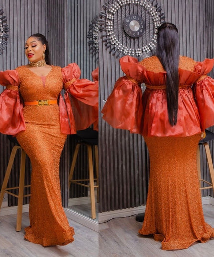 Statement Sleeve Wedding Guest Maxi Dress Mother of The Bride Mermaid Gown Plus Size Birthday Photoshoot Cocktail