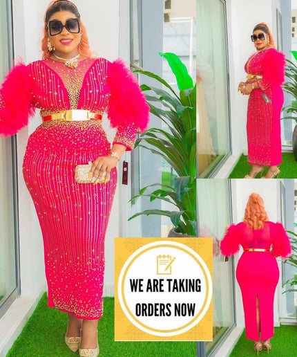 Embellished Ruffle Dramatic Sleeves Maxi Dress