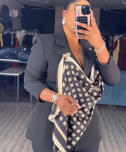 Classy Red Embellished Women's Suit 2-Piece Set, Scarf Top & Pants: Graduation Outfit Wedding Guest Sunday Service Birthday Photoshoot