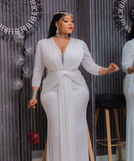 Red Embellished Draped Ruched Maxi Dress