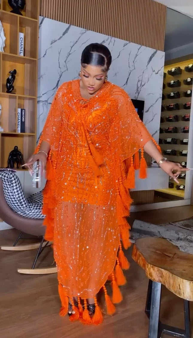 Beaded Kaftan Dress with Tassels | Wedding Guest Dress Mother of The Bride Birthday Party
