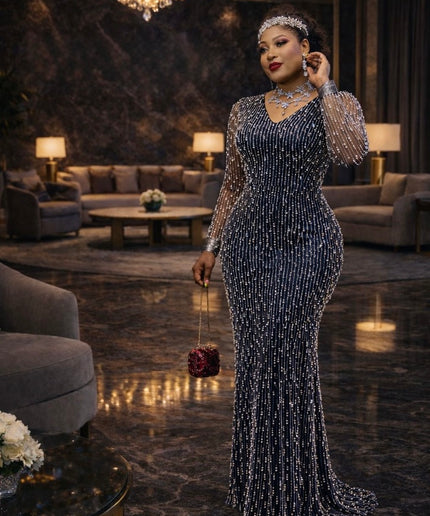 Glamorous Beaded Embellished Evening Party Gown for Wedding Guest Mother of The Bride Birthday Dinner