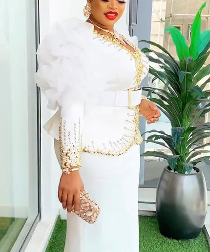 Orange Embellished Ruffle Sleeve Top & Skirt 2-Piece Set for Wedding Guest Birthday Party Celebrant Photoshoot