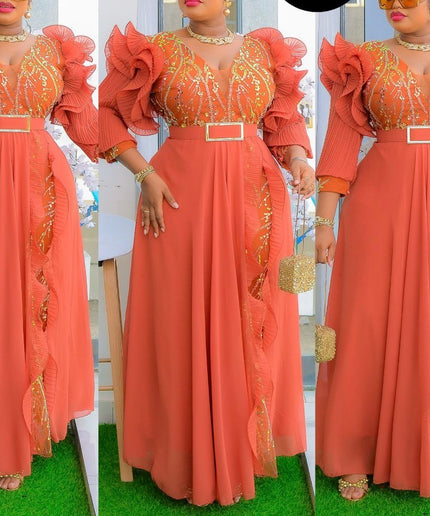 Sequin Ruffle Sleeve Maxi Dress | Birthday Party Graduation Mother of The Bride