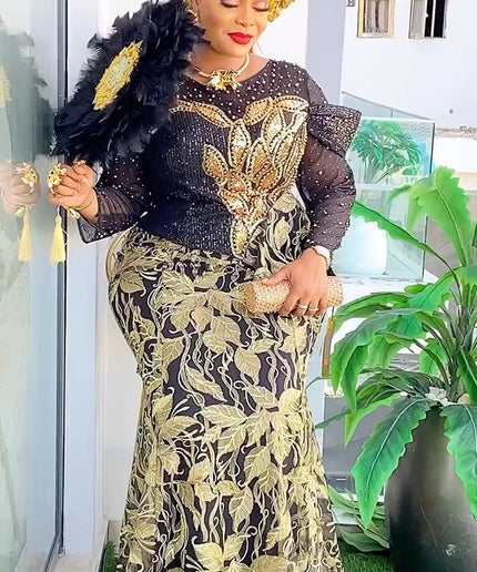 Embellished Sequin Floor Length Evening Gown