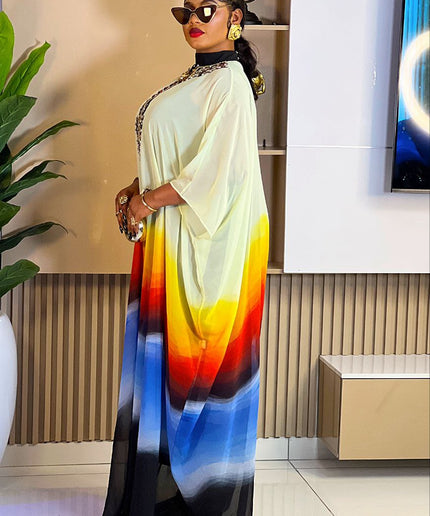 Yellow Bead-Embellished Neckline Kaftan Maxi Dress African Boubou Wedding Guest Attire Mother of The Groom Party Outfit