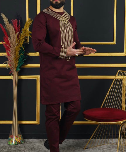 African Men's Clothing Embroidered Shirt & Pants | Wedding Groom, Groomsmen, Guest Birthday Party