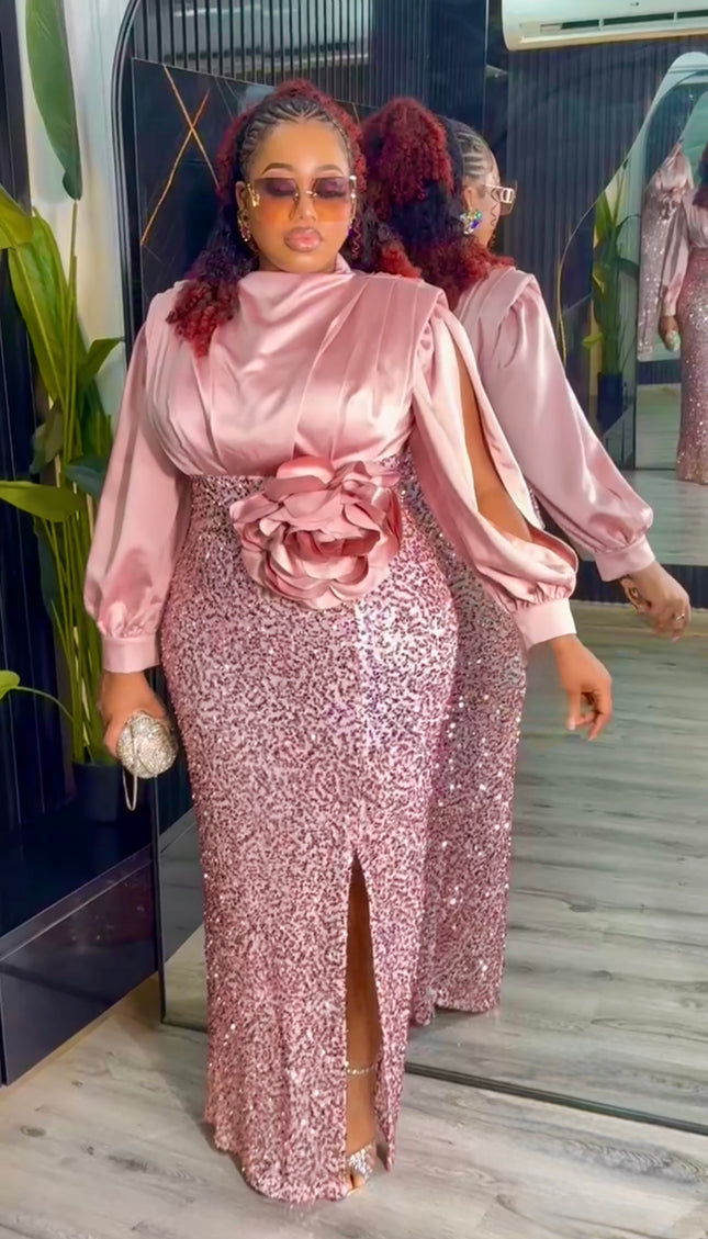 Purple Sequin Wedding Guest Dress Slit Sleeve, Plus Size Evening Wear Mother of The Bride, Cocktail Anniversary Party Birthday