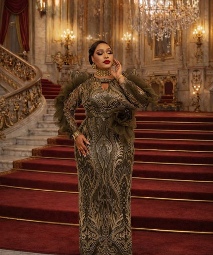 Dramatic Ruffle Sleeve Embellished Party Dress: Wedding Guest Mother of The Bride Cocktail Birthday Formal Turkey Evening Gown