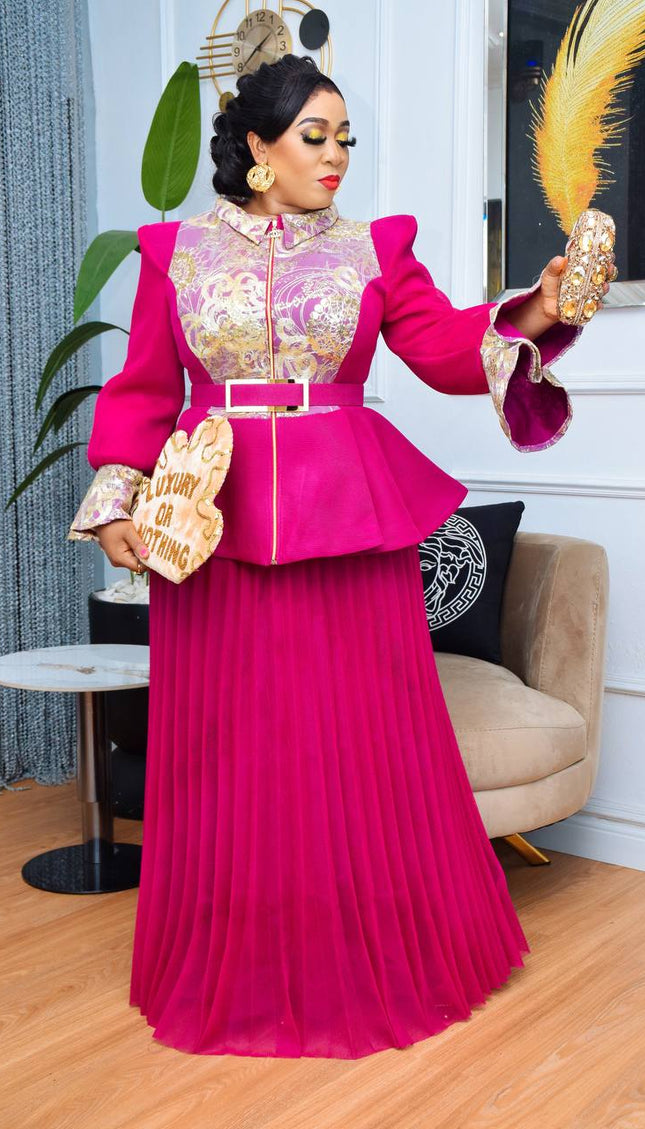 Classy Embellished Peplum White Top and Pleated A-Line Skirt | Mother of The Bride Wedding Guest Photoshoot