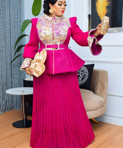 Classy Embellished Peplum Top and Pleated A-Line Skirt | Mother of The Bride Wedding Guest Photoshoot