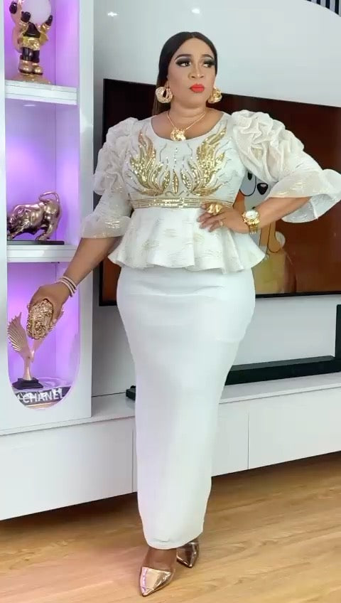 Sequin Embellished White Peplum Dress | Wedding Guest Mother of The Bride