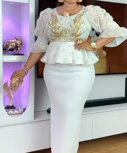 Sequin Embellished White Peplum Dress | Wedding Guest Mother of The Bride